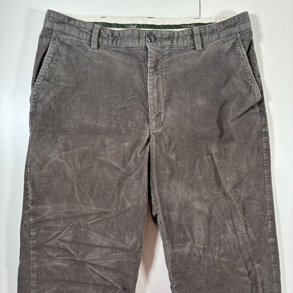 L.L. Bean Stretch Country Corduroy Pants 36x32 Gray Classic Fit Stretch Pinwale
